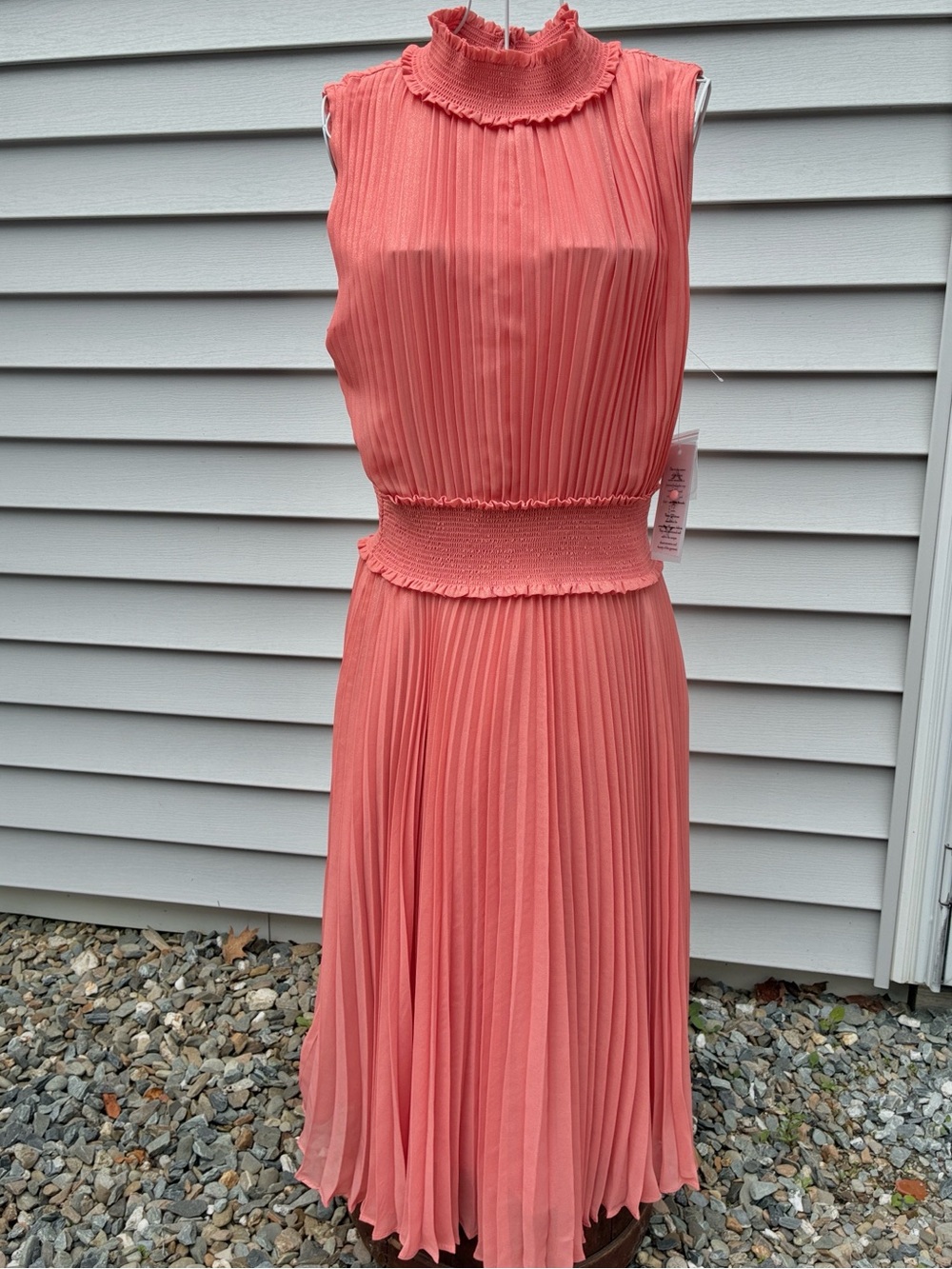 Nanette Lepore Light Flamingo Pleated Dress Smocked Waist Shimmery Fabric Size 8